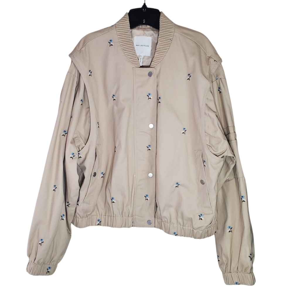 Avec Les Filles Floral Embroidered Bomber Jacket 100% Cotton Feminine Coquette